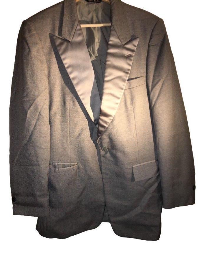 Bill Blass Gray Silver Tuxedo Jacket One Button Vintage 40 40R