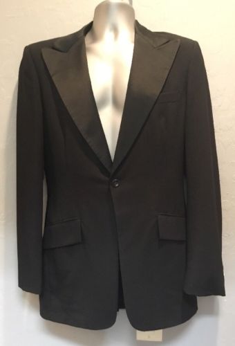 Vintage After Six Mens Black 1 Button Peak Lapels Tuxedo Jacket 37R