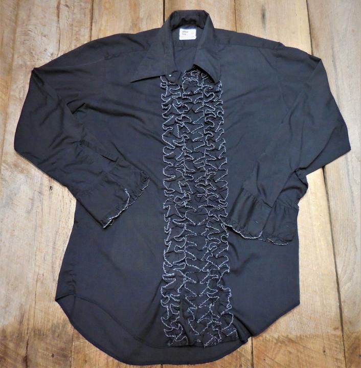 Vintage Black Tuxedo Ruffle Shirt-Men's Large-Very Rare-After Six