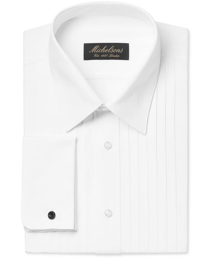 Michelsons Men's Classic-Fit PleatedTuxedo Shirt,White, Size 17.5 32/33