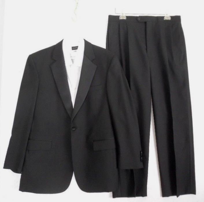 Jos. A Bank Black Tuxedo Winter Wool Pleated Pants Mens Suit 42 R Chest 46