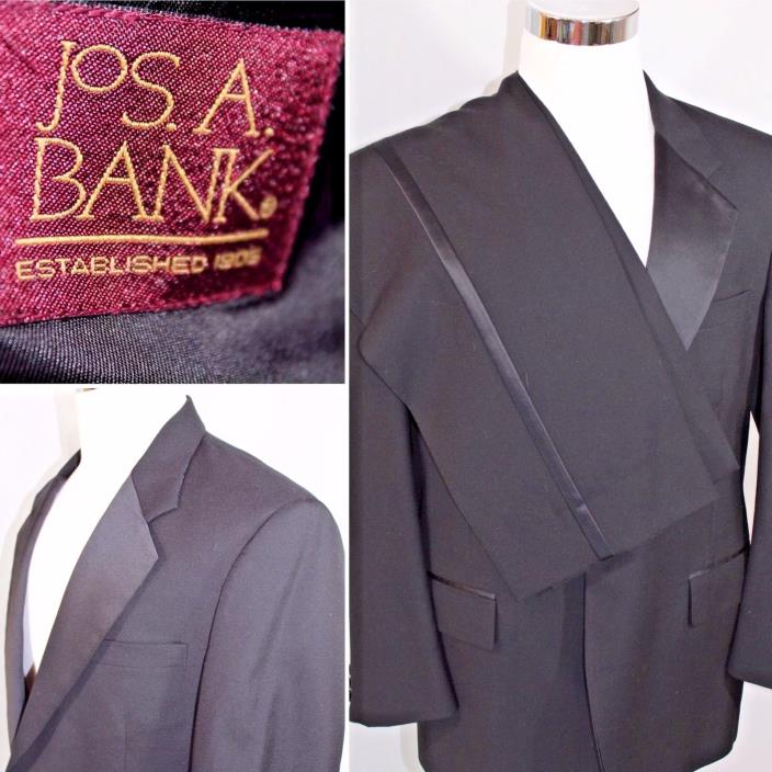 JOS A BANK Gold Line One Button Black Wool Tuxedo Suit 43R - Pants 36x29       G