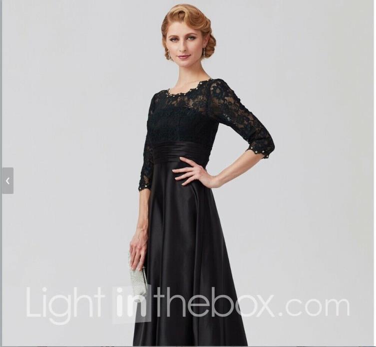 A-Line Jewel Neck Sweep / Brush Train Lace Over Satin Mother of the Bride Dress