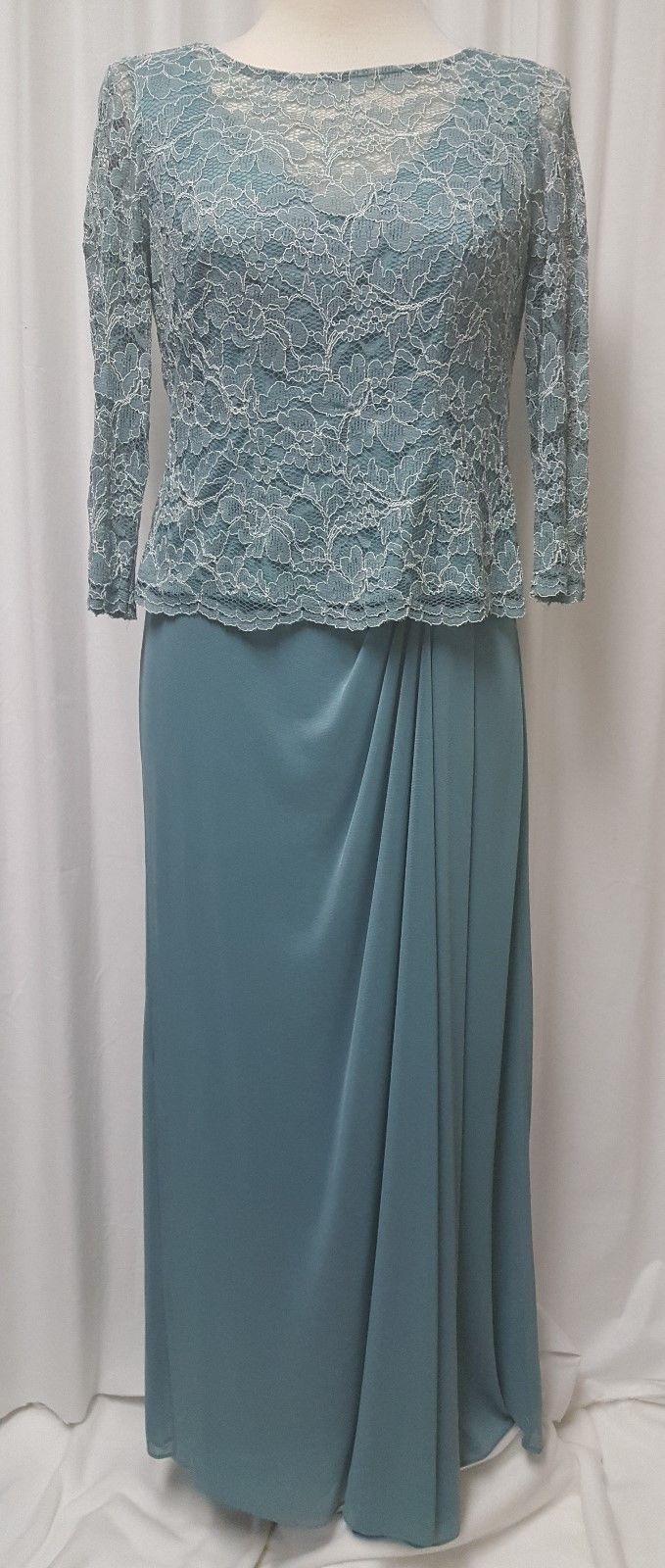 NWT Alex Evenings 3/4 Sleeve Seafoam Lace Bodice Dress Retail $169
