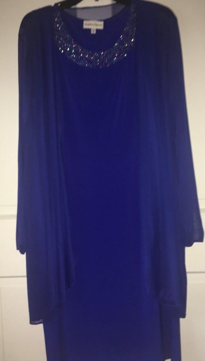 Drapers & Damons Dress w/ Long Sheer Jacket Royal Blue Sequin Neckline Sz 16