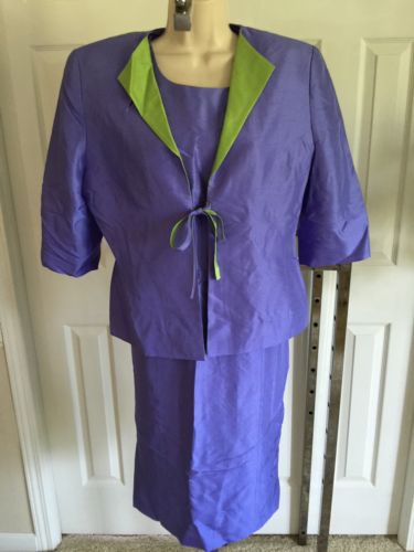 Shomi silk blue lime trim sheath dress and jacket set suit 10