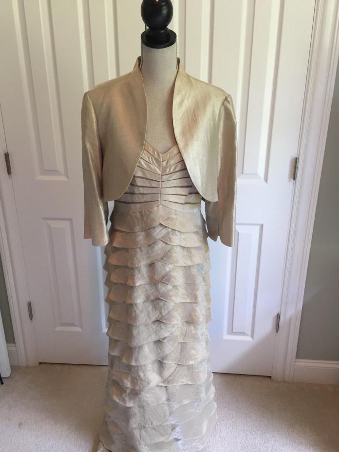 Adrianna Papell 2 Piece Long Tiered Dress & Jacket -Beige - Size 16