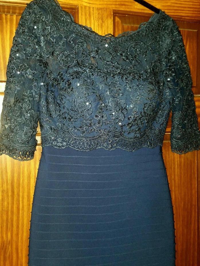 La Femme Navy Blue 3/4 Sleeve Mother Bride/ Groom Cocktail Dress, 8, Retail $450