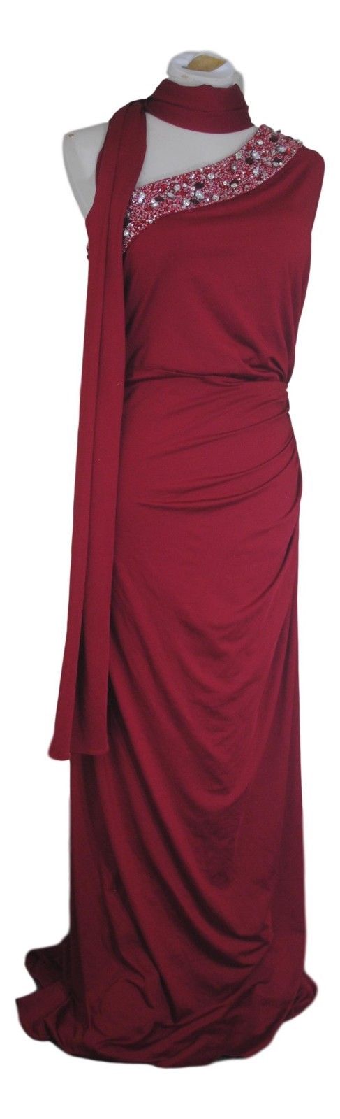 Jade Couture K168055 Red Berry Dress Size 12 Full Length Beaded Shawl