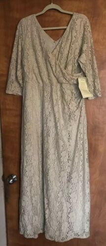 Jessica London long Length stretch Lace Dress gown Wedding champagne Size 16 NEW