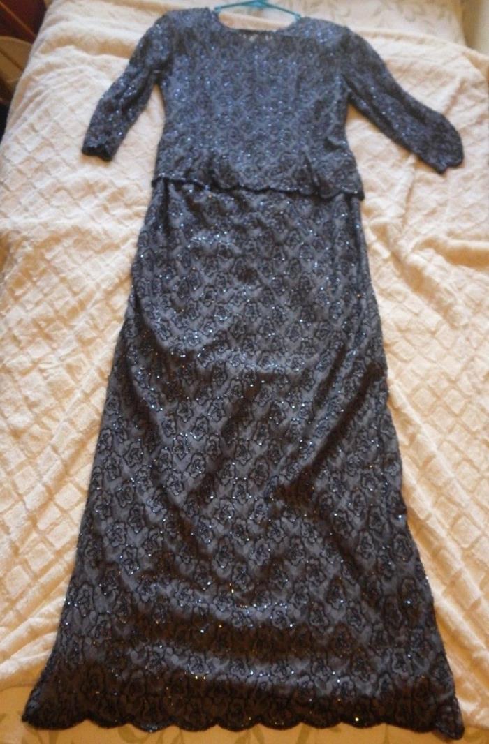 Stenay Beaded Gown Size 9 10 Mother Of Bride Dress Silver Gray Black