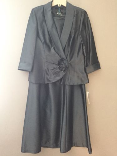 Alex Evenings Sz 12 Dress Long Skirt Jacket 2-piece NWT Smoke Blue Gray