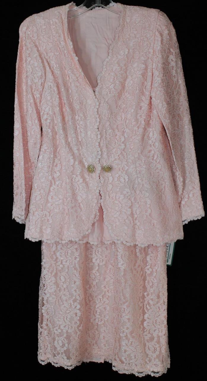 NWT Vintage Elliette Women's 10P 2pc Peach Lace MOB Bridal Pencil Skirt & Blazer