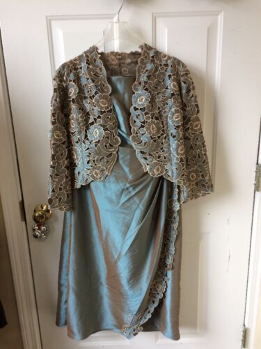 Cameron Blake Gray Blue Taffeta Dress Strapless With Jacket Size 14