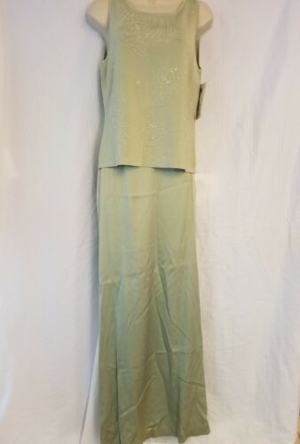 Adrianna Papell Occasions Silk Skirt And Beaded Top Sage Green Size 8 NWT