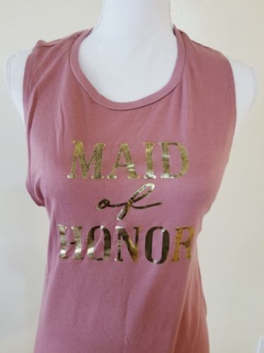 Maid of Honor Tank Top Bachelorette Party Pink and Gold Size Medium Fun Wedding