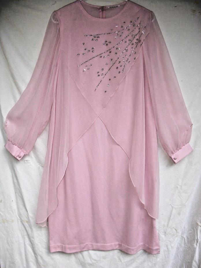 Women's Miss Formal Evening Prom Dress Pink Polyester Chiffon Glitz Size Lge