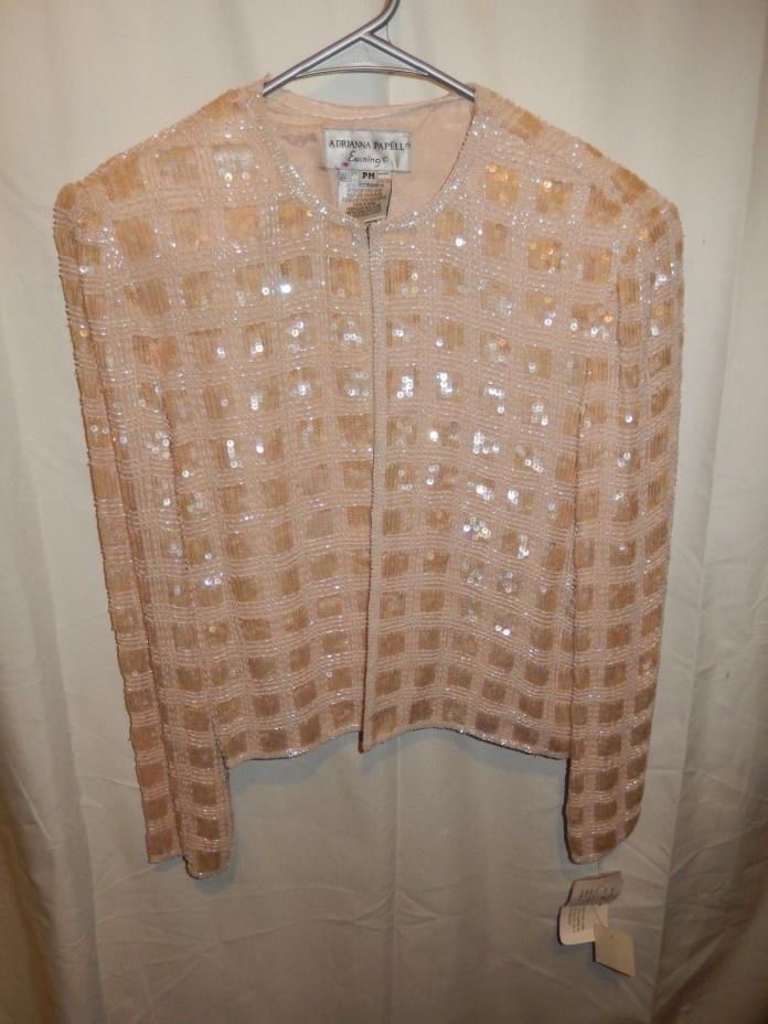 ADRIANNA PAPELL Evening Jacket 100% Silk Beaded Sequins Lined Tag Size PM NWT