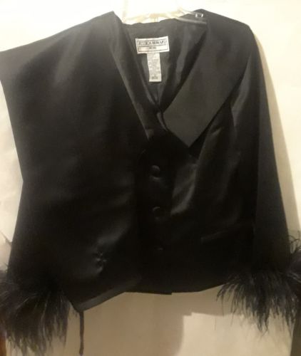 Jessica Howard Petite Womens 2pc Pants Suit 10P Real Feathers Black Waist 27