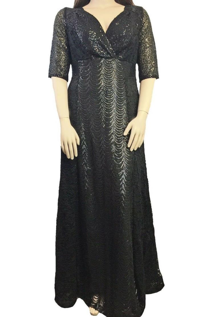 Kiyonna Long Sequin Gatsby Evening Gown Plus Size 1X All Onyx Black