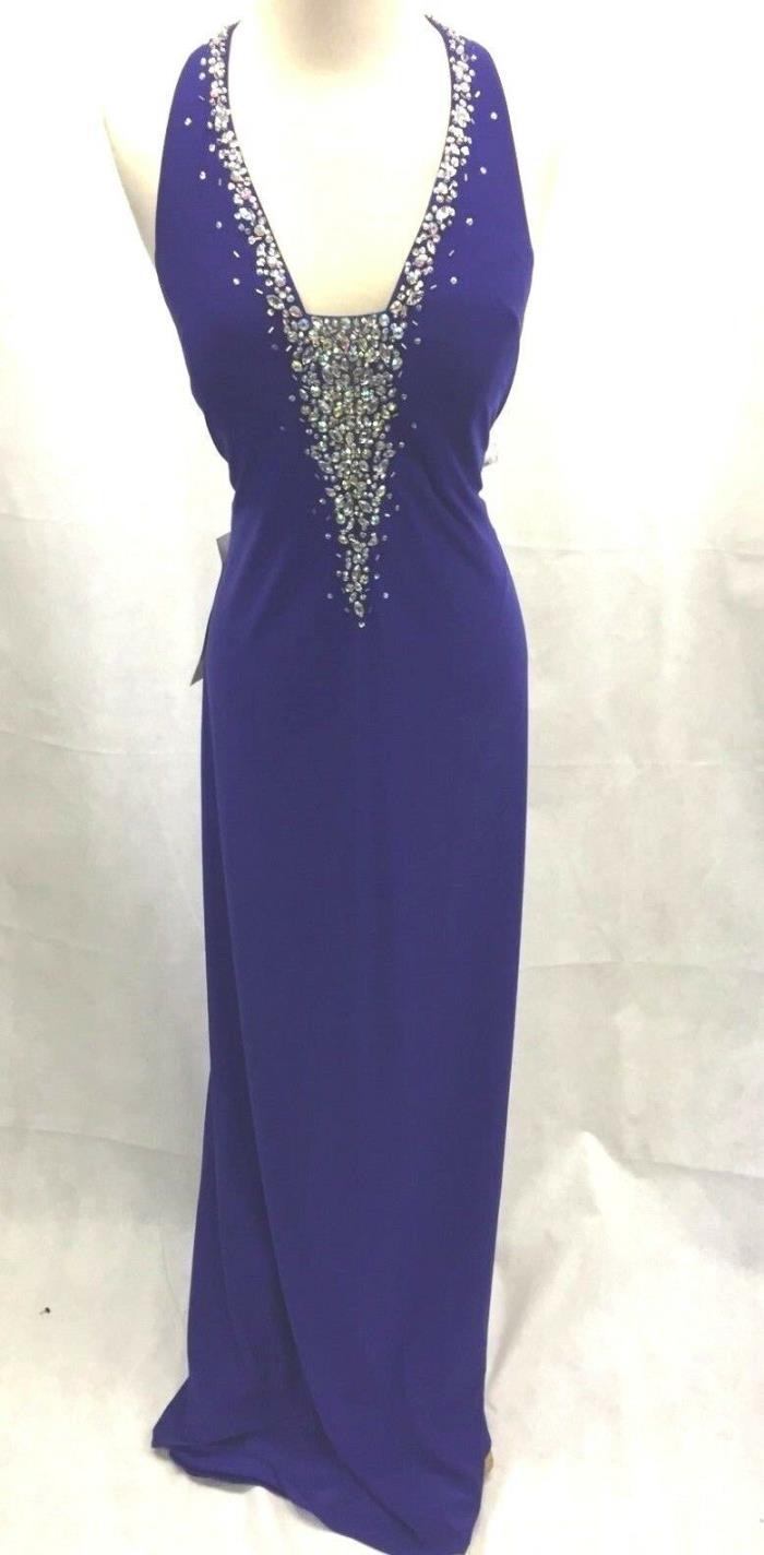 Royal Blue or White long haltar gown, tie back, crystals from neck to waist SALE