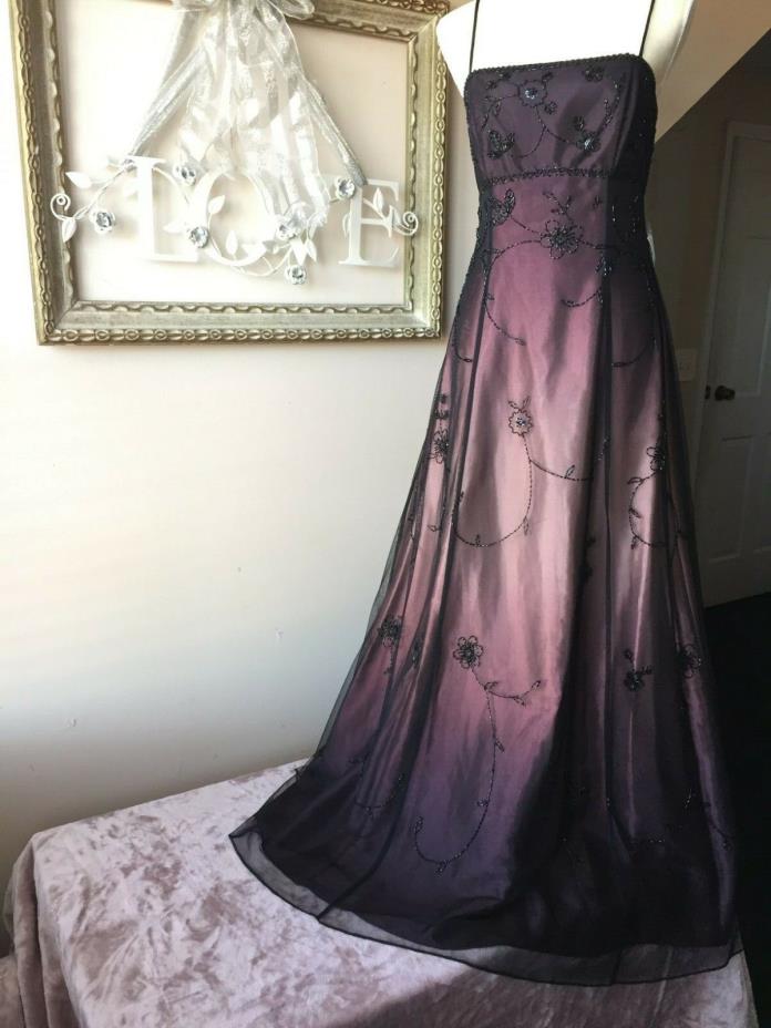 Formal Dress Full Length Purple Black Beaded Prom Ball Gown