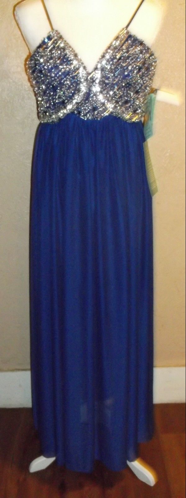 NWT MY MICHELLE PROM DRESS EVENING GOWN  womens sz 1 BLUE BEADED QUALITY