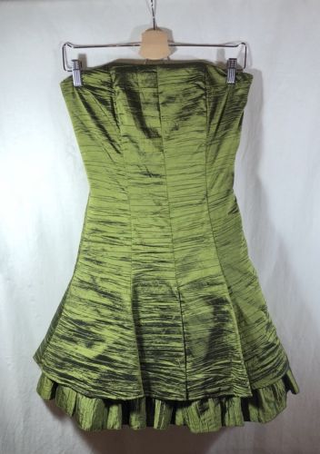 Cache Green Strapless Crinkle Fabric Tiered Open Back Formal Prom Short Dress 8
