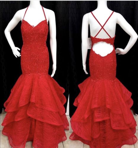 Brand New Gorgeous Red Mermaid Formal Gown Dress Pageant Sz 6 Blush Prom #11266