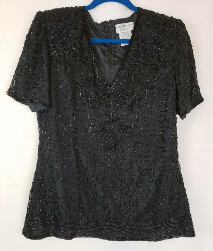 Papell Boutique Evening Black Top Silk Size M Sequin Embellished Vintage Party