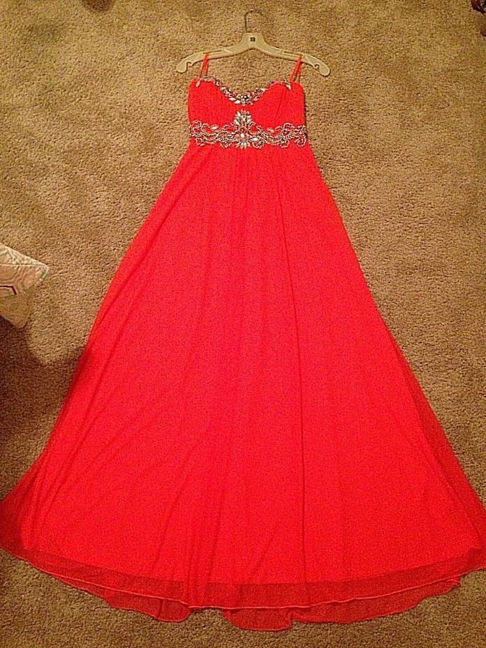 My Michelle Floor Length Strapless Jeweled Bodice Formal Gown Size 7 - Coral