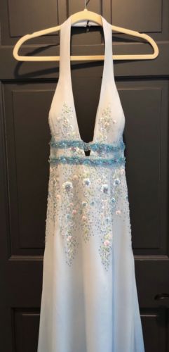 New Formal Dress Long Size 10 Plunging V Neckline White And Blue Bella Formals