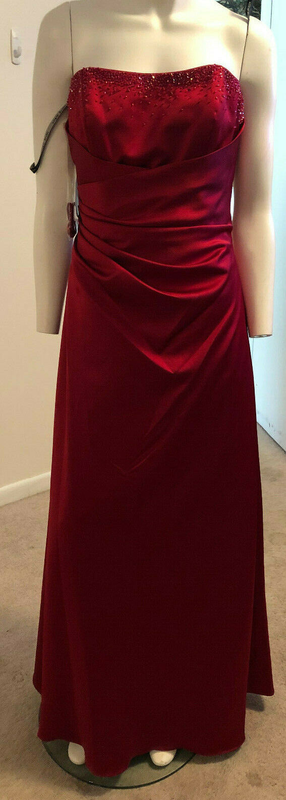 NWT Red (Claret) Strapless Beaded Prom Dress w/Rouching by Alfred Angelo Size 8