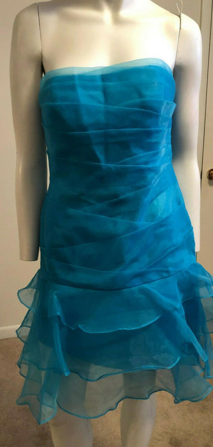 Strapless Formal Prom Cocktail Party Dress David's Bridal Blue Gathered Size 6