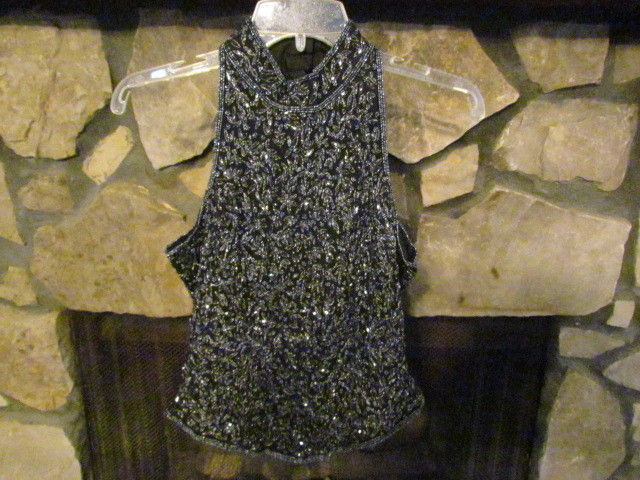 Women's Formal Blouse Size S Petite Black Fully Beaded Absolutely Stunning
