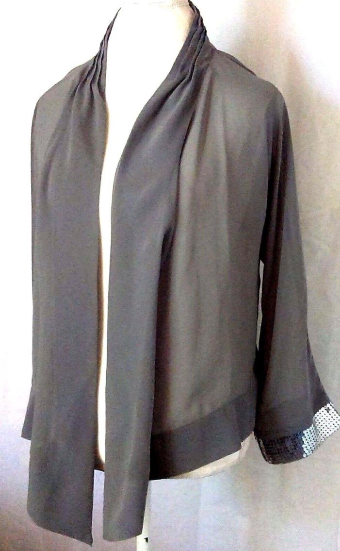 Soft Surroundings blouse gray sheer top SMALL sequin cuffs formal open front