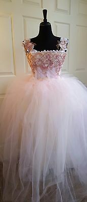 Gatsby Blush Pink Corset Lace Embroidery Tulle Wedding Bridal Ballgown