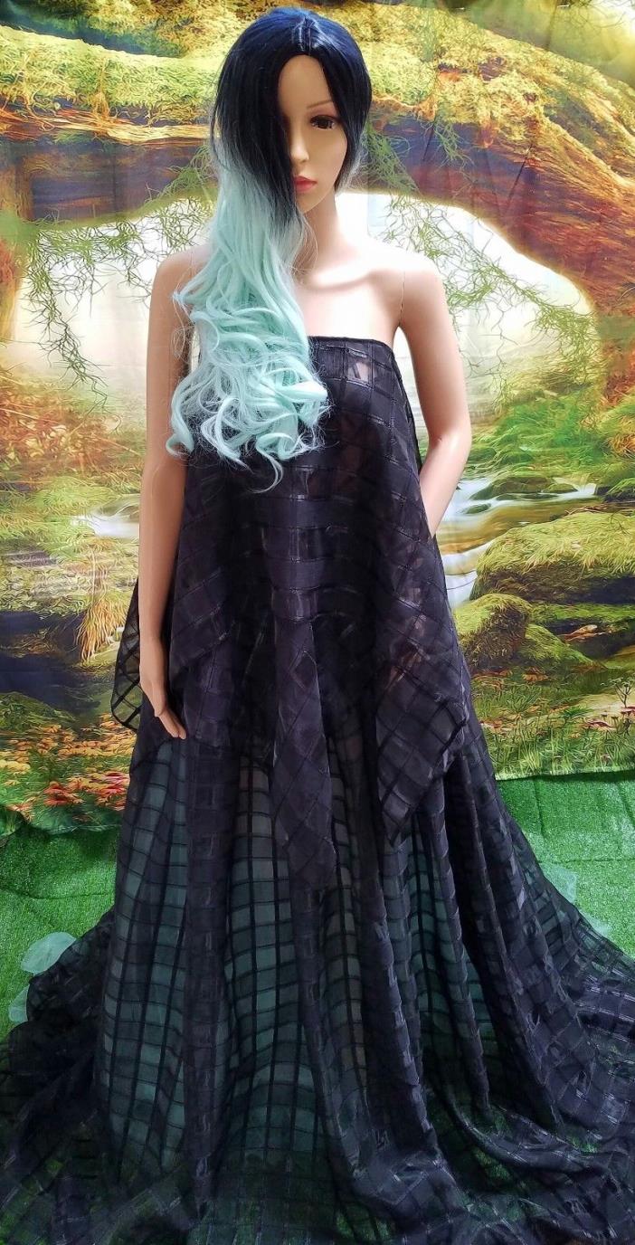 CIERRA 2 Pc Strapless Black Organza Plaid & Tiffany Blue Wedding Ballgown Set