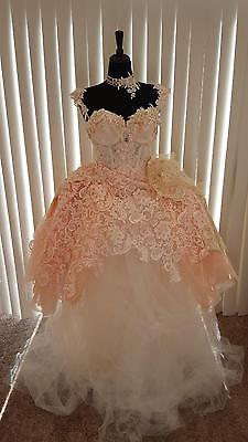 Romantic Blush & Ivory Corset Lace Tulle Organza Wedding Ball Gown