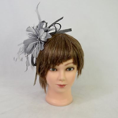 Jacques Vert Feather & Flower Fascinator Headband Grey