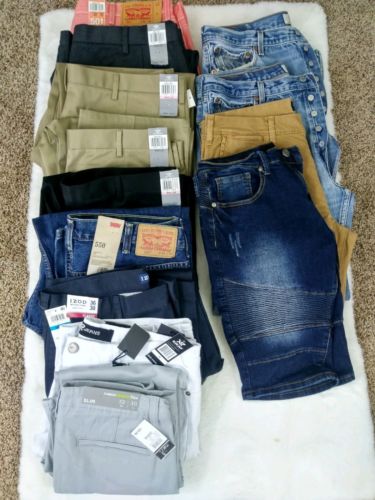 Mens Dress Pants Jeans Lot NWT vintage button fly Levi's (stained) dockers slack