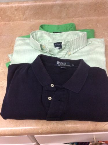 Ralph Lauren Men's Shirts XL lot Of 3 Short Sleeve Green Navy Stripe NICE !