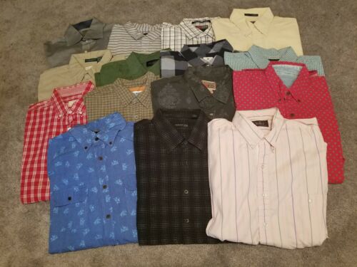 Lot of 15 Name Brand Men's Casual Button Down Shirts Long Sleeve in size L
