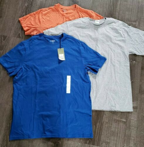 Mens Large Crew Neck T-Shirts Blue Gray Orange Lot Of 3