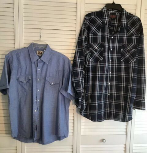 Lot Of 2 Ely Cattleman/Plains Western Shirts Sz XL Pearl Snap Short/Long Sleeve