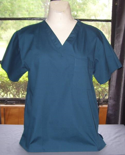 New Teal Blue V Neck Scrub Shirt Top Unisex L Large Short Sleeve Chest Pocket