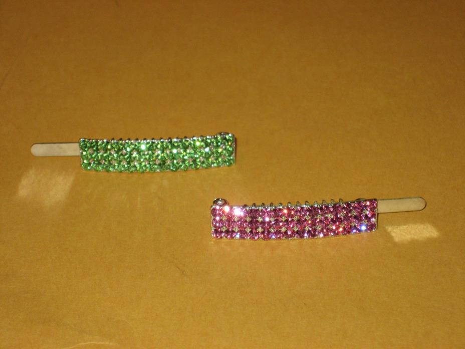 2 SOHO Crystal Barrettes Magnet closure 1 pink, 1 green