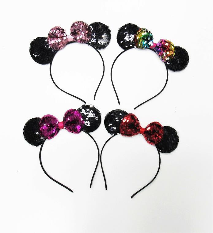 Wholesale 12 Sequin Headbands Girls Mouse Ears Bow Party Favors Mix Colors NEW