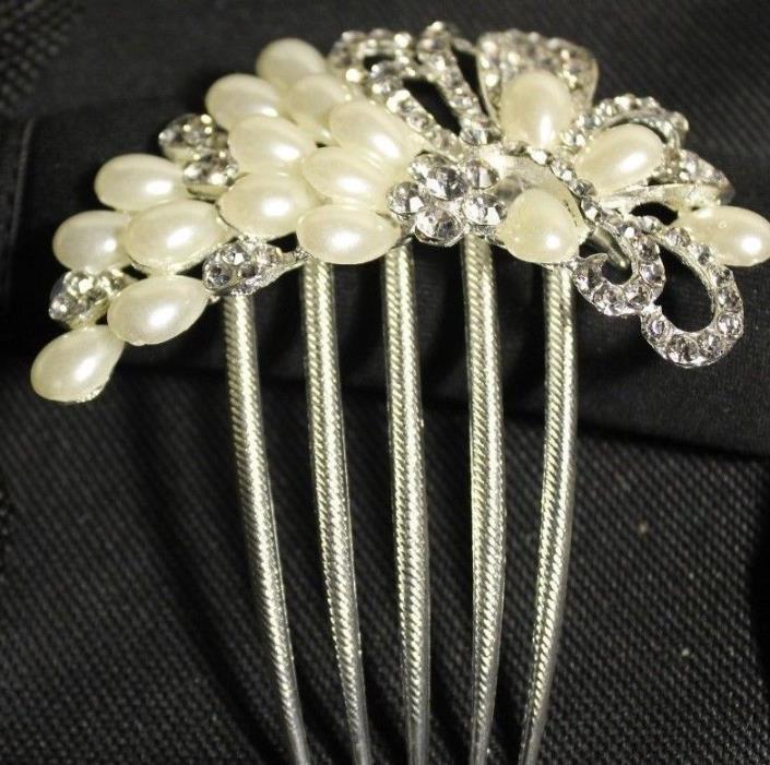 wholesale lot 3 pcs bridal white pearl crystal decorative french twist hair comb