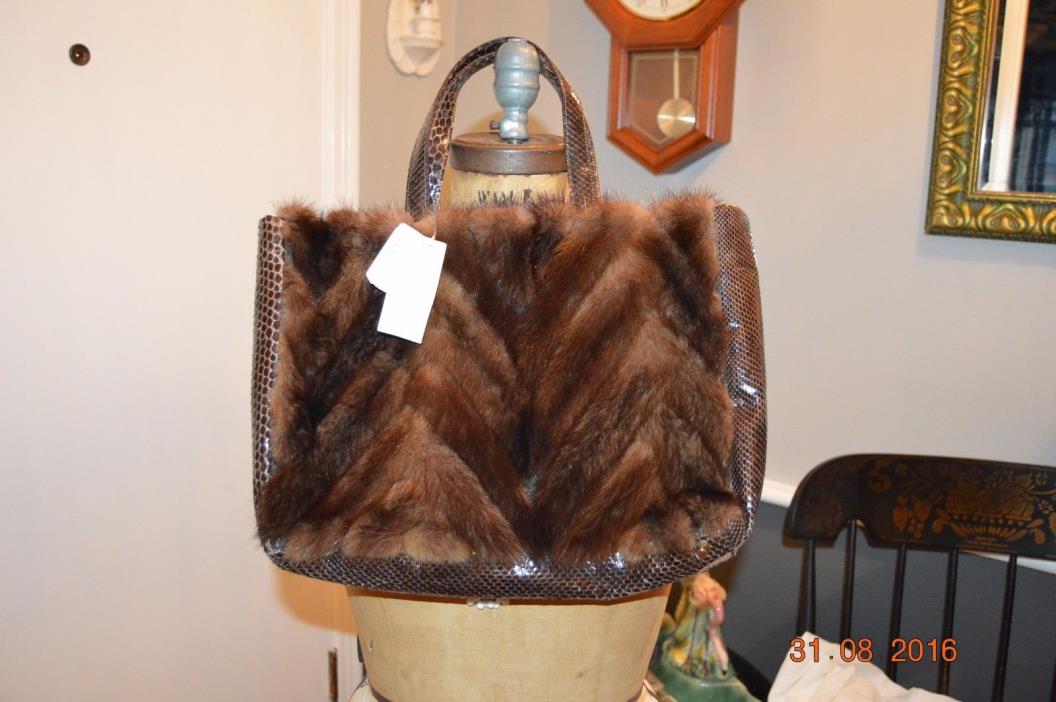 nwt brown mink fur shoulder handbag purse